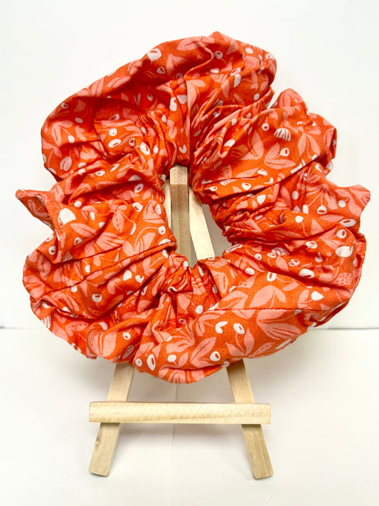 hot pink floral scrunchie